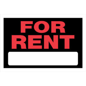 P-T 839926 8" X 12" FOR RENT STYRENE SIGN RED & BLACK