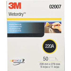 3M 02007 WET OR DRY 9" X 11" 220A TRI-M-ITE SANDPAPER SHEETS 50 PACK