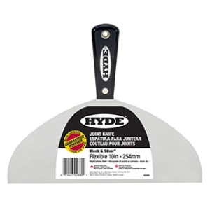 HYDE 02880 10" BLACK & SILVER FLEXIBLE TAPE KNIFE HIGH CARBON STEEL BLADE
