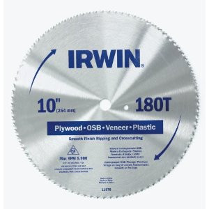 IRWIN 11870 10" 180T STEEL CIRCULAR PLYWOOD SAW BLADE