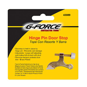 G-FORCE 43089 DIE CAST BRASS PLATED HINGE PIN DOOR STOP CARDED