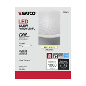 SATCO S29431 12.5W PAR30LN LED 40DEG BEAM ANGLE MEDIUM BASE 3000K 120V