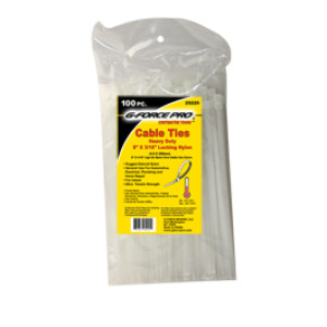 G-FORCE 25225 100 PK 8" X 3/16" NYLON CLEAR CABLE TIES