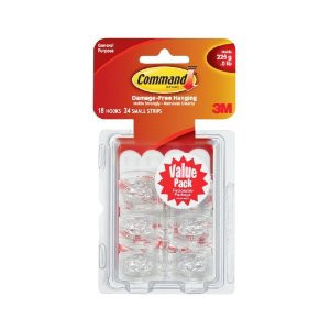 3M 17006-18ES COMMAND WHITE MINI HOOKS VALUE PACK 1/2 LB - 18 HOOKS 24 STRIPS