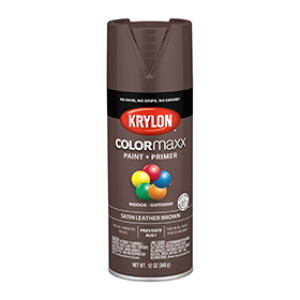 KRYLON K05569007 COLORMAXX PAINT + PRIMER SATIN LEATHER BROWN 12 OZ IN-OUTDOOR