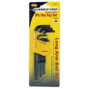 G-FORCE 24031 9 PC HEX KEY SET LONG L SHAPED BALL END SAE 1/16" TO 3/8"