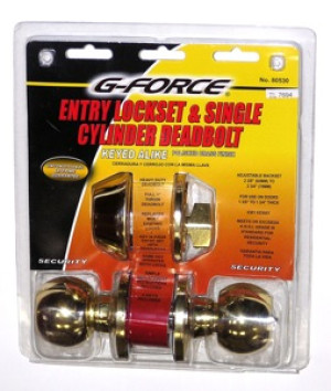 G-FORCE 80530 BALL KNOB ENTRY & SINGLE DEADBOLT COMBO SET POLISHED BRASS