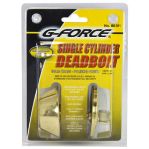 G-FORCE 80301 SINGLE CYLINDER POLISHED BRASS DEADBOLT KW1 KEYED ALIKE