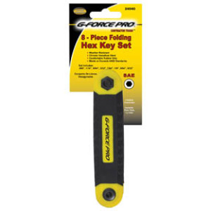 G-FORCE 24040 8 PC FOLDING HEX KEY SET ERGO GRIP HANDEL SAE .05" TO 5/32"