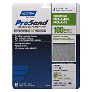 NORTON PROSAND 02620 9" X 11" P100 PREMIUM SANDING SHEETS MEDIUM 3-PACK H/P