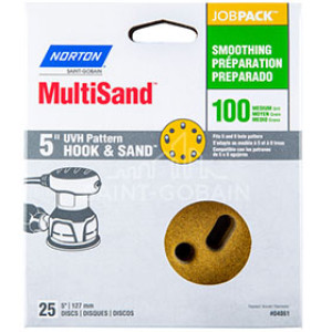 NORTON 04061 5" X 5 AND 8 HOLE P100 UNIVERSAL VAC HOOK & SAND DISCS 25 PACK
