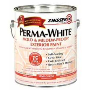 ZINSSER PERMA-WHITE 3131 MOLD & MILDEW-PROOF EXTERIOR PAINT SEMI-GLOSS WHITE