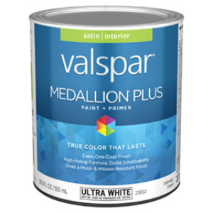 VALSPAR 23002.005 MEDALLION PLUS SATIN ULTRA WHITE INTERIOR PAINT & PRIMER