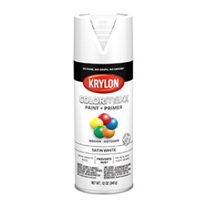 KRYLON K05577007 COLORMAXX PAINT + PRIMER SATIN WHITE 12 OZ INDOOR - OUTDOOR